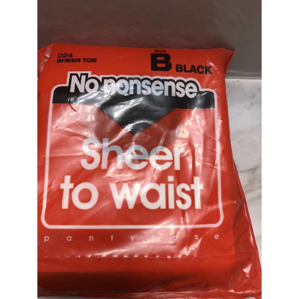 No Nonsense Sheer To Waist‎ Pantyhose O24 Black Sheer toe Size B Vintage